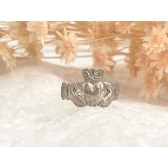 Irish Made Claddagh Heart & Crown Sterling Silver 925 Vintage Ring - sz 3 - Picture 8 of 13